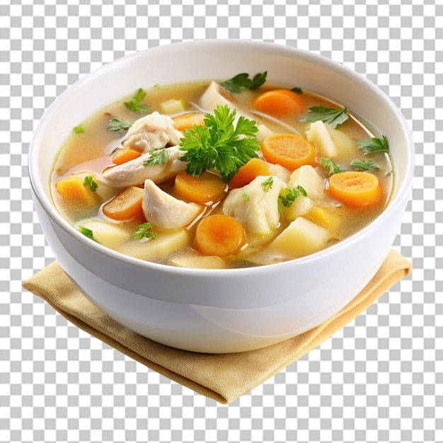 chicken soup in bowl on transparent background