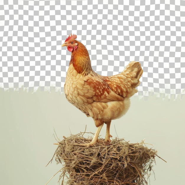 PSD a chicken stands on top of a nest with a white background