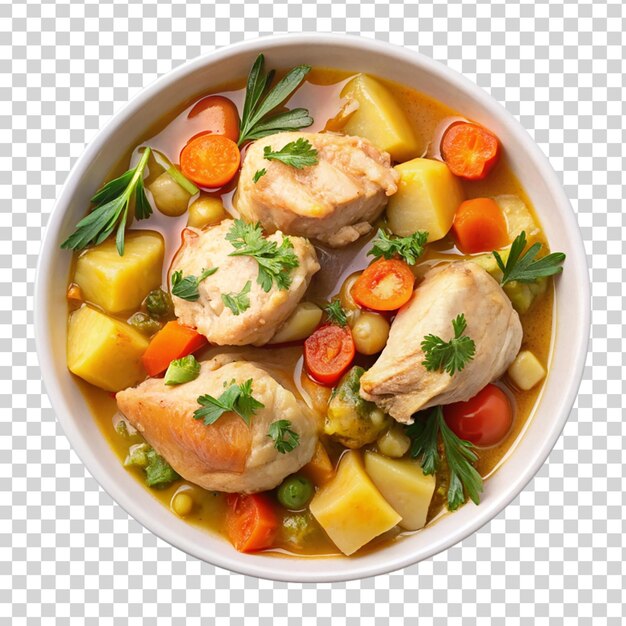 Chicken stew on white bowl isolated on transparent background