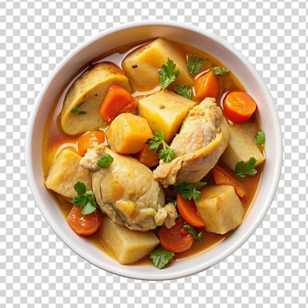 Chicken stew on white bowl isolated on transparent background