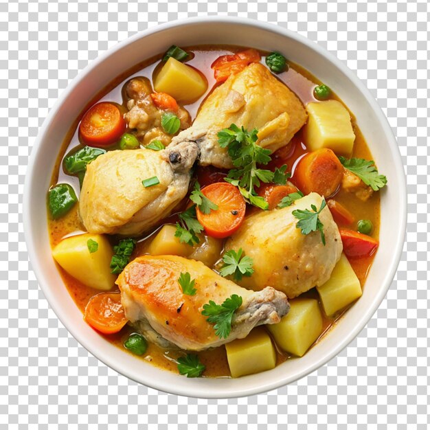 Chicken stew on white bowl isolated on transparent background