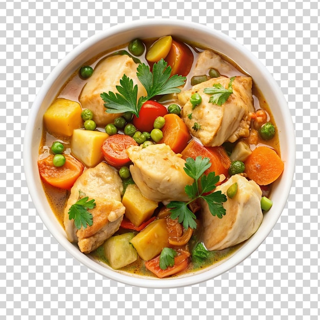 Chicken stew on white bowl isolated on transparent background