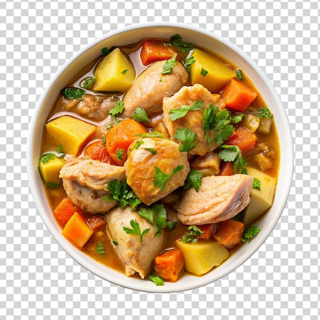 Chicken stew on white bowl isolated on transparent background