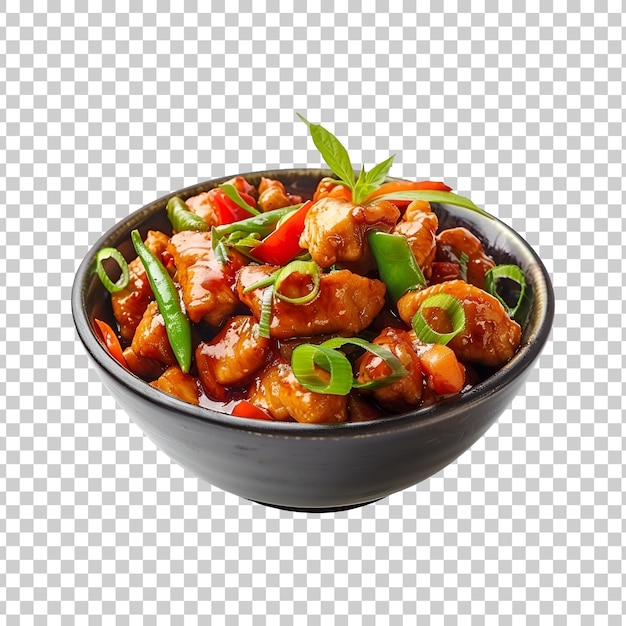 Chicken vegetable and rice in a plate on transparent background