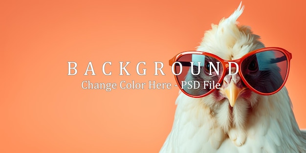 PSD chicken wearing sunglasses isolated on solid color background copy space for text