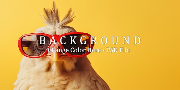 PSD chicken wearing sunglasses isolated on solid color background copy space for text