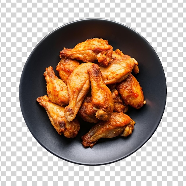 Chicken wings on a black plate isolated on transparent background