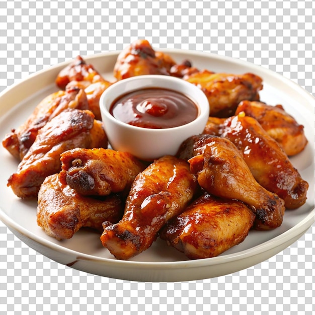 Chicken wings with barbecue sauce in the kitchen in plate isolated on transparent background