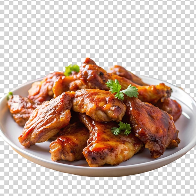 Chicken wings with barbecue sauce in the kitchen in plate isolated on transparent background