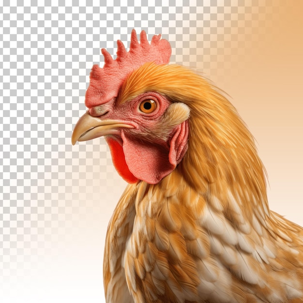 A chicken with a red comb and a yellow beak transparent background