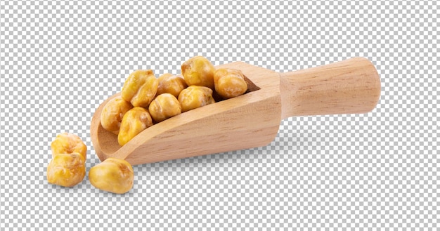 Chickpeas in wood scoop isolated on alpha layer