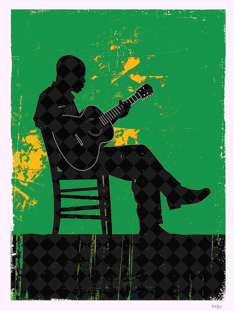 PSD chico buarque playing a guitar a red brazilian flag draped o brazil scene and culture illustrations