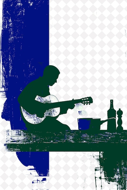 PSD chico buarque playing a guitar a red feijoada pot simmering brazil scene and culture illustrations