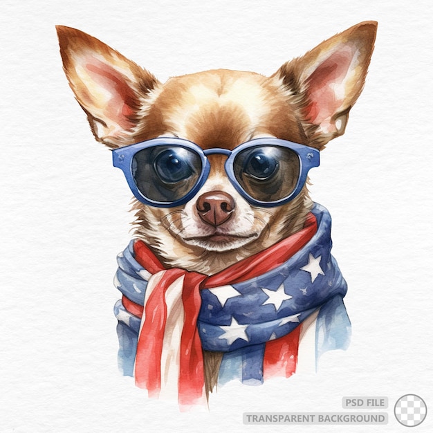 Chihuahua Wearing American Flag Scarf