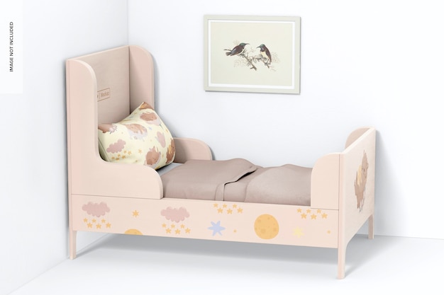 Child Bed Mockup, Side Right View