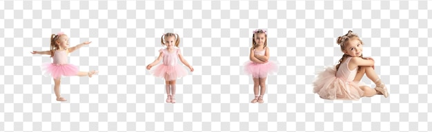 Child girl in a pink tutu dancing ballet isolate on transparency background