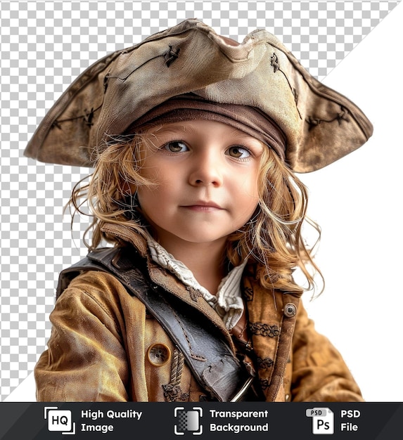 PSD child in a pirate costume isolated on transparent background