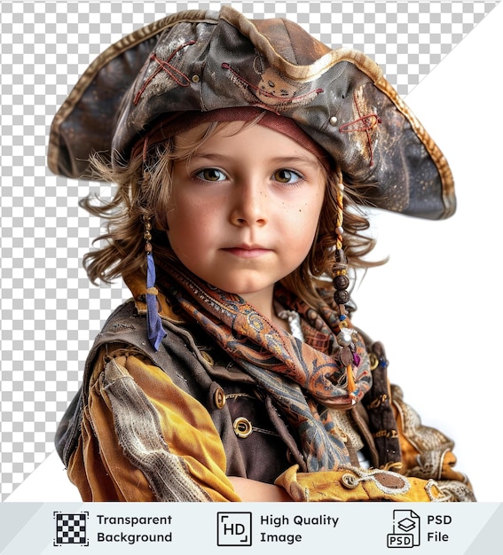 PSD child in a pirate costume isolated on transparent background