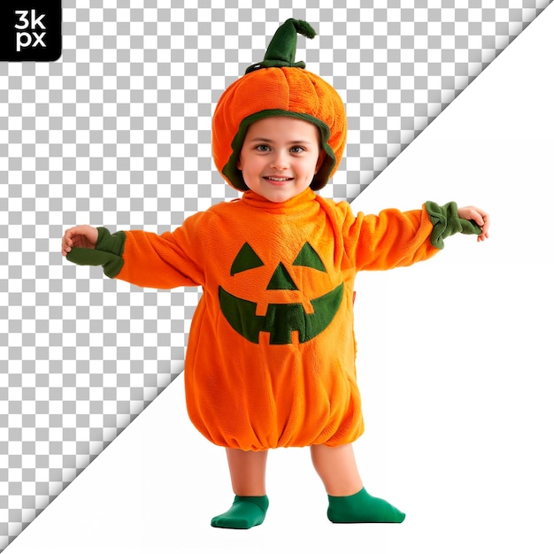 Child in a Pumpkin Costume Isolated on Transparent Background