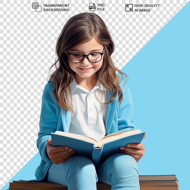 A child reading book isolated on transparent background