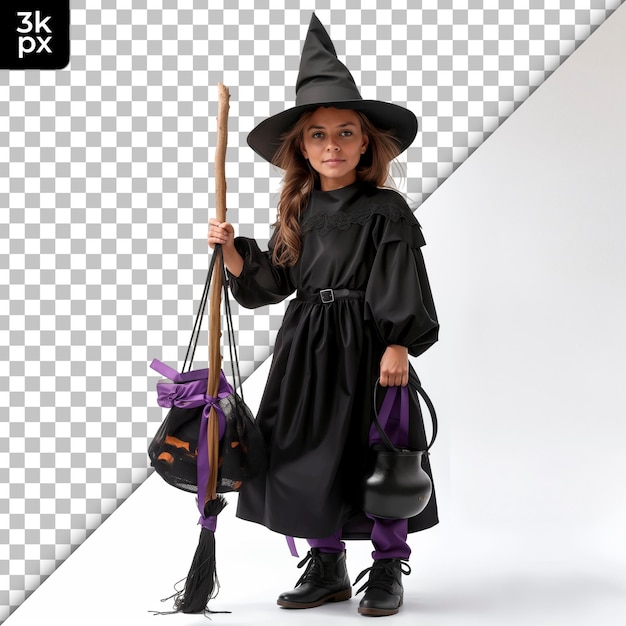 Child in a Witch Costume Isolated on Transparent Background