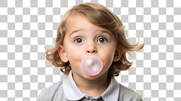 PSD a child with a bubble gum isolated on transparent background