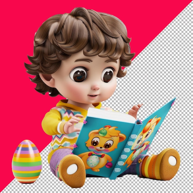 PSD child with easter coloring book 3d isolated white