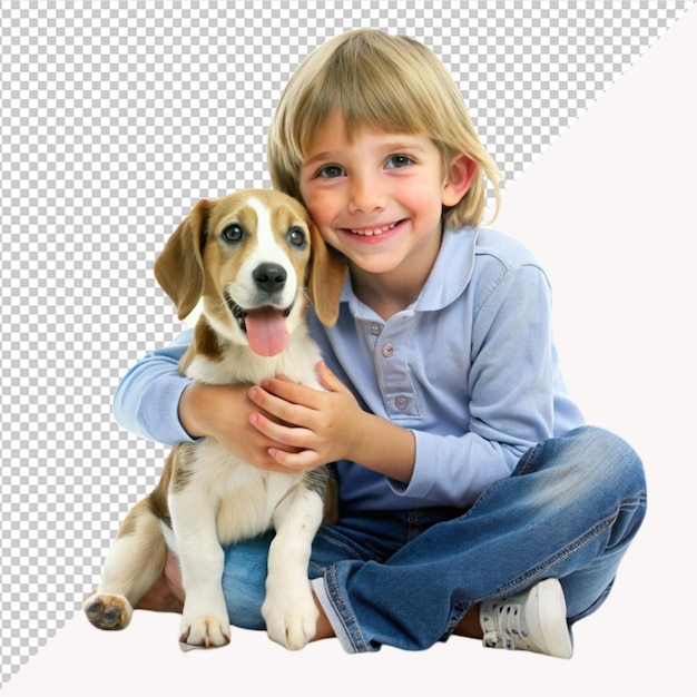 PSD child with his cute pet