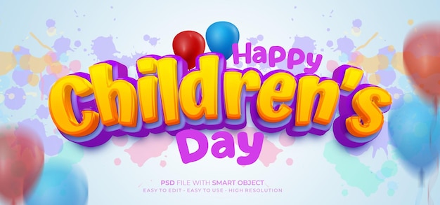 Children day editable text 3d style effect with paint splash on background