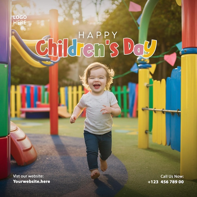 children day with children cheering social media instagram post design template artwork Vectors