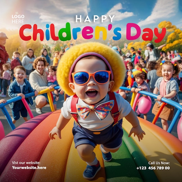 PSD children day with children cheering social media instagram post design template artwork vectors