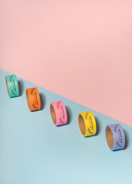 PSD children desk mockup with colorful tape