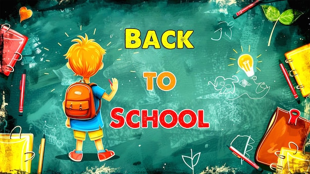 Children going back to school cartoon