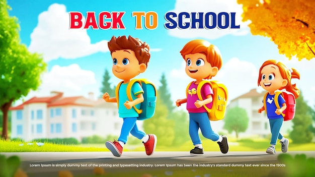 Children going back to school cartoon