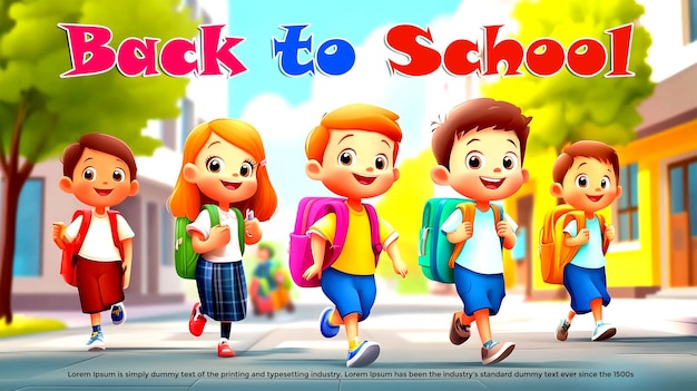 Children going back to school cartoon