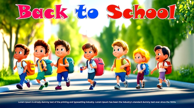 Children going back to school cartoon