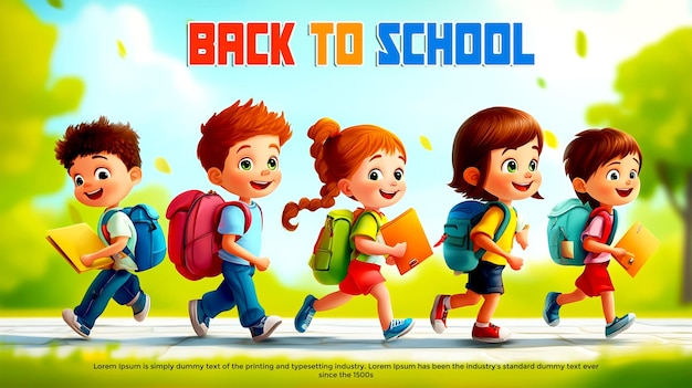 Children going back to school cartoon