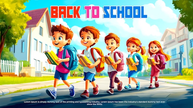 Children going back to school cartoon