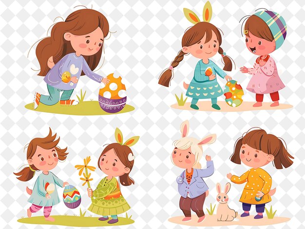 PSD children hunting for easter eggs design is cheerful and play flat illustration festival of the world