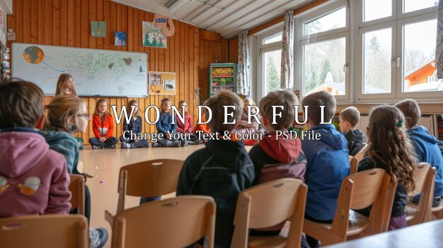 PSD children listening to teacher in classroom