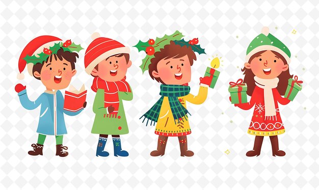 Children Participating in a Christmas Caroling Event Design Flat Illustration Culture Character