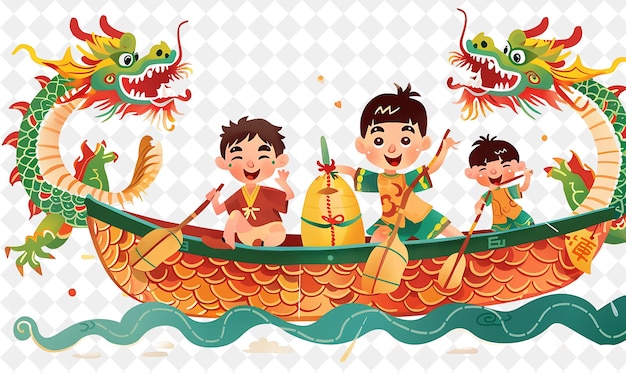 PSD children participating in a dragon boat race design is energ flat illustration festival of the world