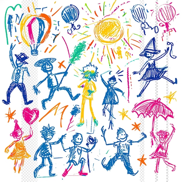 Children party festival scribble transparent background