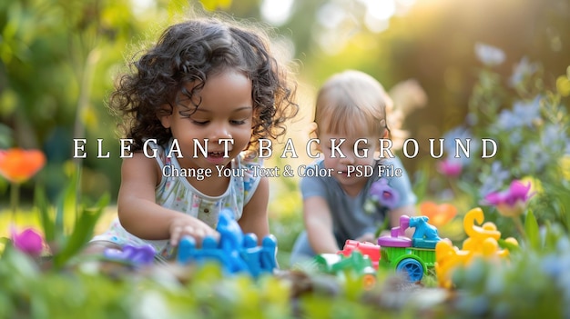 PSD children playing with toy in garden