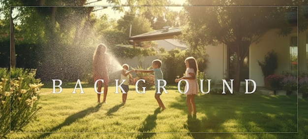 PSD children playing with a water hose in the backyard