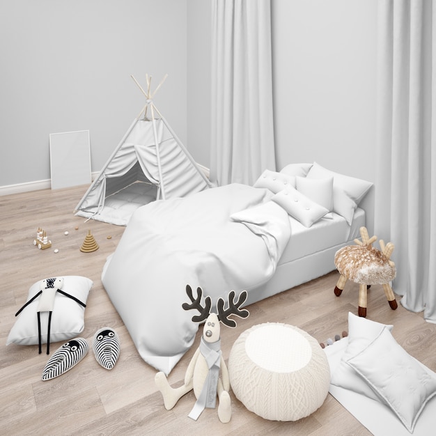 Children's bedroom with many toys. Modern decoration