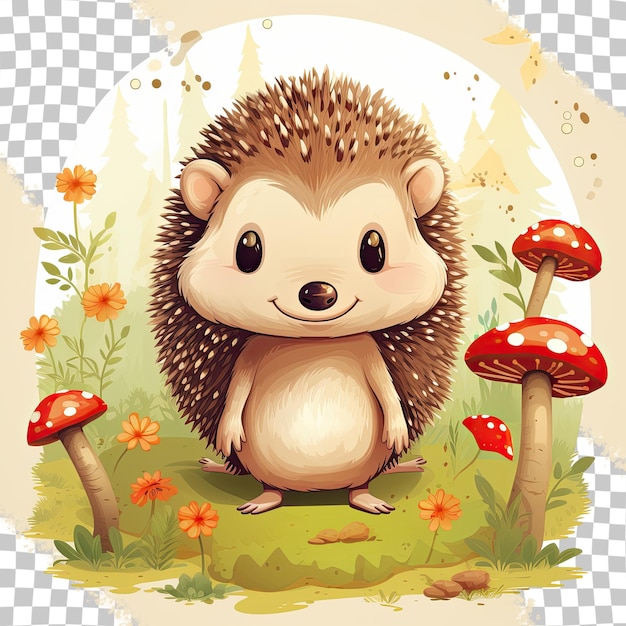 Children s isolated illustration of a happy hedgehog and worm in a cartoon setting