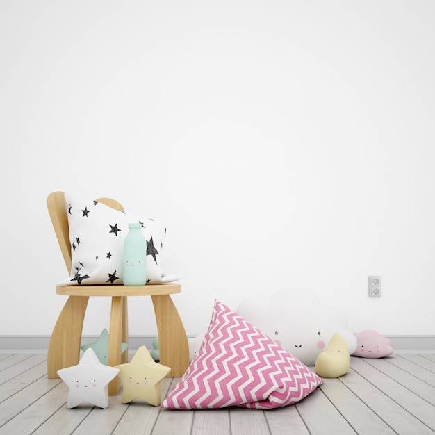 Children's room decorated with kawaii clouds and stars