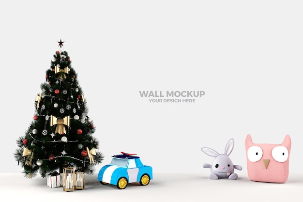 children's room wall mockup with christmas decoration