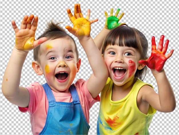 children with hand painting splash